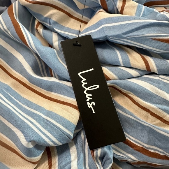 Lulus Vacation Bae Light Blue Striped Short Sleeve Jumpsuit Size XL - Picture 4 of 17